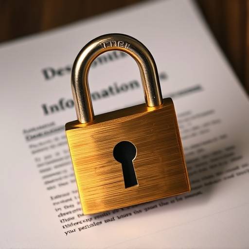Ilustración de un candado dorado cerrando un documento, representando la seguridad de la información personal